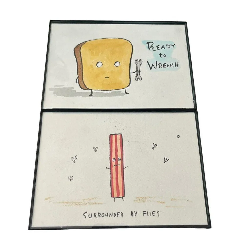 Dan Goodsell Mr Toast Ready to Wrench & Bacon Surrounded Flies Framed Art Pictur